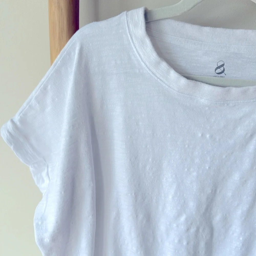 Lou & Grey Ann Taylor LOFT Soft Slub Wedge Tee White Cotton Elasticized Hem XL - Picture 4 of 10